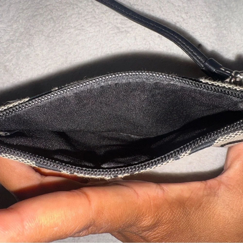 Coach Black and Tan Signature Canvas Wristlet